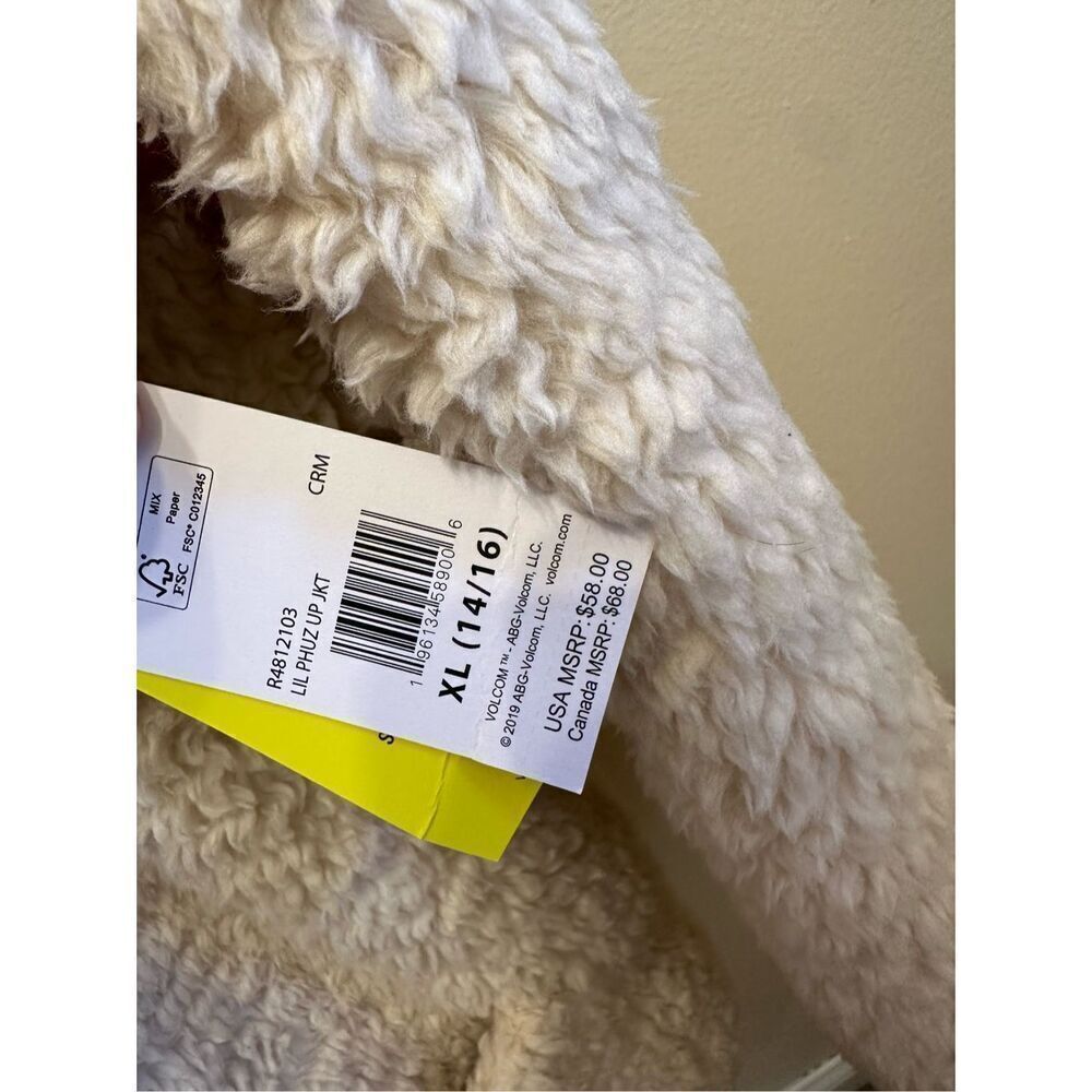 🌸 Volcom Stone Cream and Rose Gold Zip Up Lil Phuz Girls Hooded Sweater Size XL - Picture 3 of 4